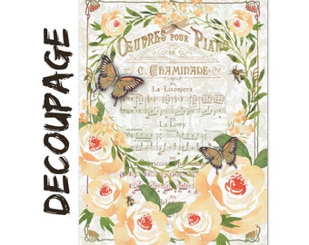 Large Decoupage Paper - 20 x 30" - Peach Rose Music - with instructions