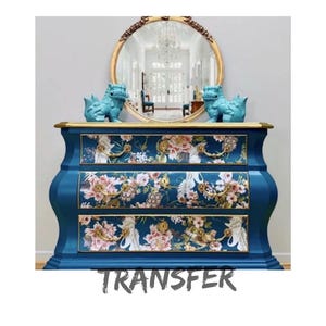 ELEGANCE And FLOWERS, Decor Transfer, 48&quot; x 35&quot;, Prima Redesign, Rub-on Stencil, Redesign with Prima, Furniture & Wall Decor Image