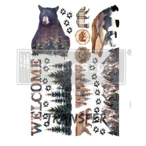 CABIN GETAWAY Transfer, 24&quot; x 35&quot;, Rub-on Stencil, Redesign with Prima, Furniture & Wall Decor Image Decal