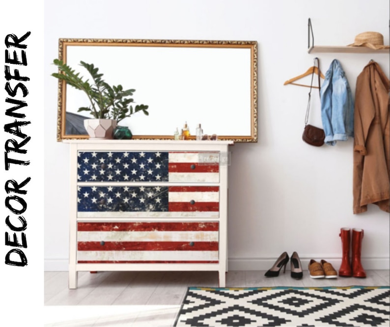 Rub-on Furniture /& Wall Transfer Decor Image Stencil AMERICAN FLAG Redesign with Prima 23 x 30 Prima Redesign Large Transfer