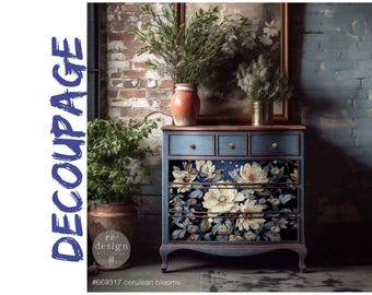 CERULEAN BLOOMS I - Decoupage Tissue Paper,  - 19" x 30", For Furniture & Crafts, Redesign with Prima, Wrinkle Free Fiber Paper
