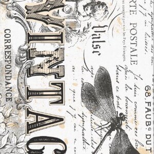 Pode incluir: Postal vintage com uma ilustra&ccedil;&atilde;o em preto e branco de uma lib&eacute;lula, detalhes florais e o texto "VINTAGE CORRESPONDANCE" e "CARTE POSTALE".