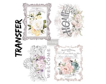 Transfer, FLORAL HOME Furniture Decal (4 designs), Rub-on Stencil, Redesign with Prima, Decor Image