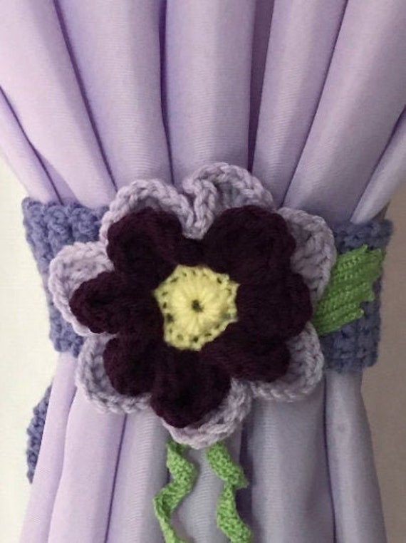 Purple Crochet Flower Curtain Tie Backs Curtain Tiebacks Etsy