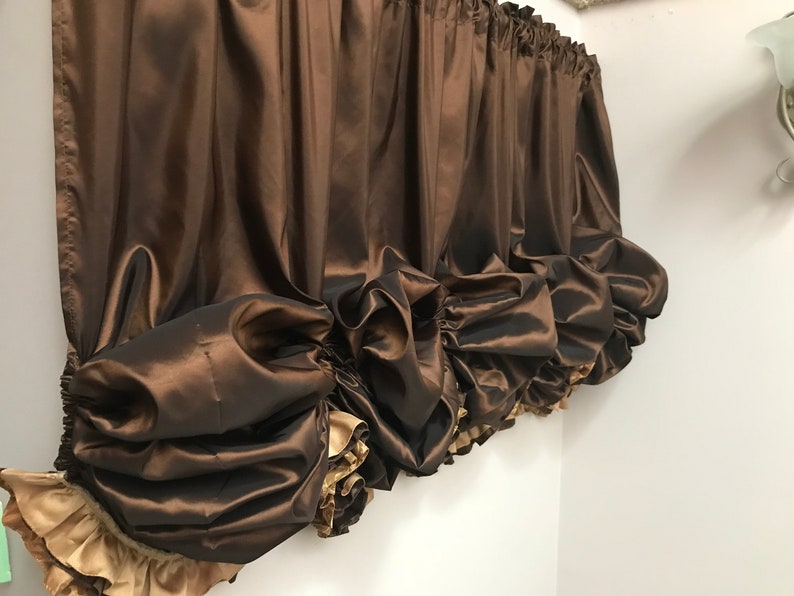 Brown Gold Ruffle Balloon Valance Kitchen Curtain Bedroom Ruffled Valance Shabby Chic Curtain Country Ruffles Valance Farmhouse Valance