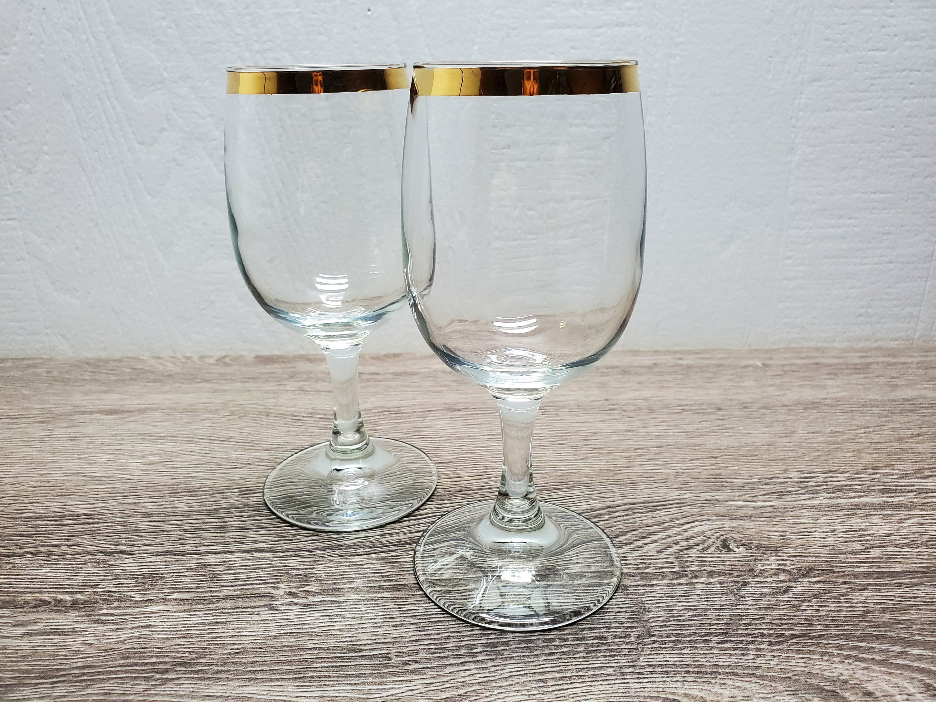 Set of 2/Vintage Gold Rim Wine Glasses/Gold Etsy