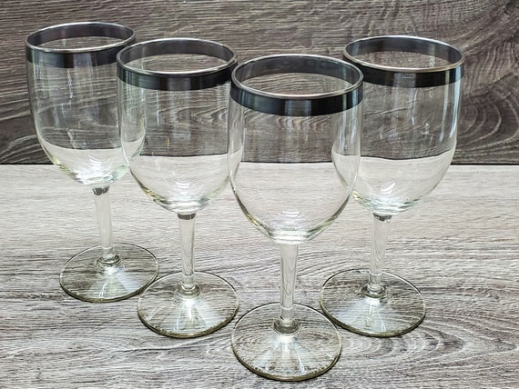 Vintage Set of 4 Silver Rim Water Glasses