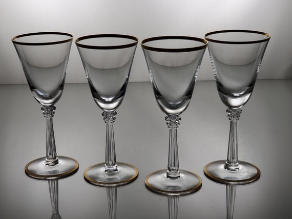 Modern Gold Rim Ribbed Glass Wine Decanter Stemware Goblet Barware