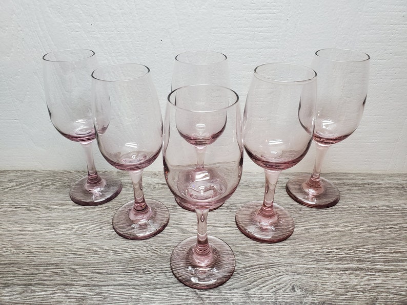 Set of 6/Libbey Pink Wine Glasses/Pink Goblets/Place Etsy