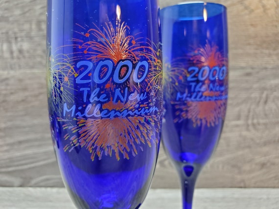 Vintage Libbey Cobalt Blue Champagne Flutes Barware, Set of 2