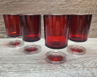 Set of 4/Vintage Cristal D'Arques-Durand Cavalier Ruby Red Wine Glasses/Place Setting/ Barware/Entertaining/Glassware/Stemware/Christmas