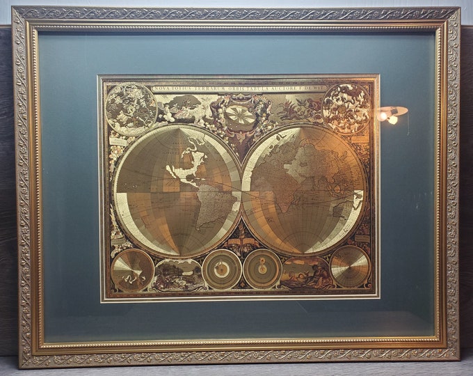 Vintage Framed Gold Foil Old World Map Nova Totius Terrarum Orbis