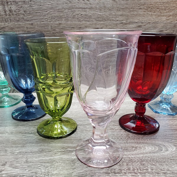 Vintage/Set of 6/Mismatched Iced Tea Glasses/Goblets/Collection/Summer BBQ/Place Setting/Fostoria/Indiana/Wedding/Reception/Stemware