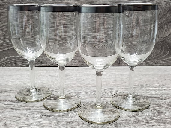 Vintage Set of 4 Silver Rim Wine Glasses