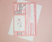 Romantic greeting card, birthday card, wedding card flowers and stamped leaves in pink/white/grey