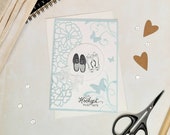 Wedding card lace made of paper, wedding shoes, embossed butterflies, also as an invitation in desired color