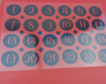 Iron-on foil - Advent calendar numbers circle large approx. 4.2 cm black
