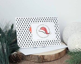 Christmas card Santa hat black, white, red