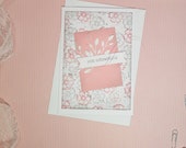 Romantic greeting card, birthday card auxh as wedding card possible Flowers and punched leaves in pink/white/grey