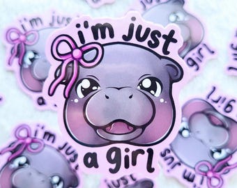 Kawaii Hippo Girl Sticker: Waterproof Laptop Decal