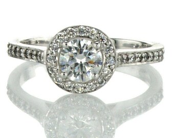 1 Ct Brilliant Round Halo Diamond Engagement Ring - 14K White Gold - Handmade in Israel