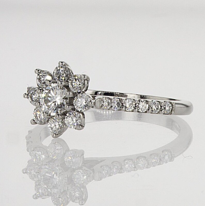 Handmade jewelry dainty ring flower engagement ring 18K white Etsy