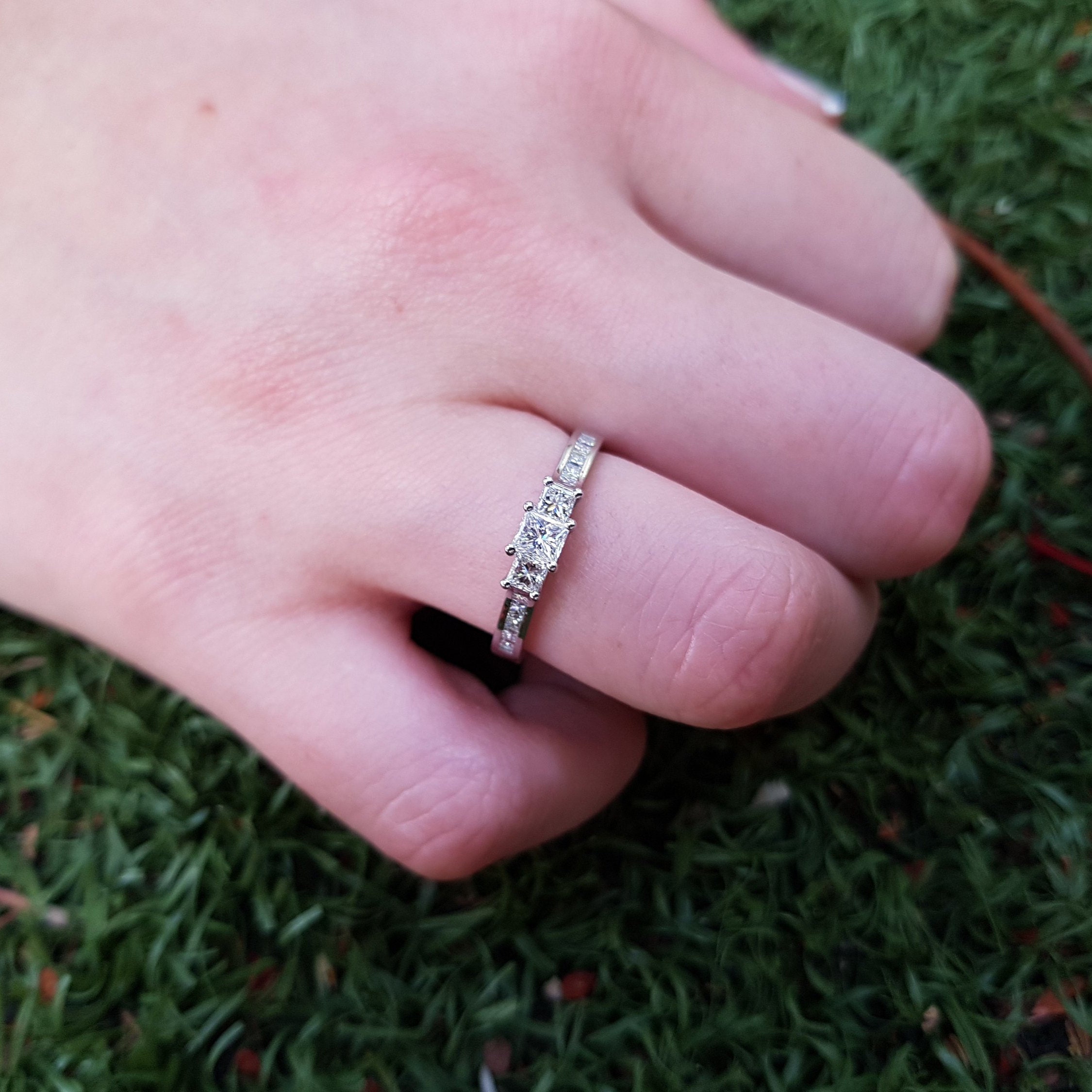 Handmade jewelry three stone Princess Cut engagement ring | Etsy