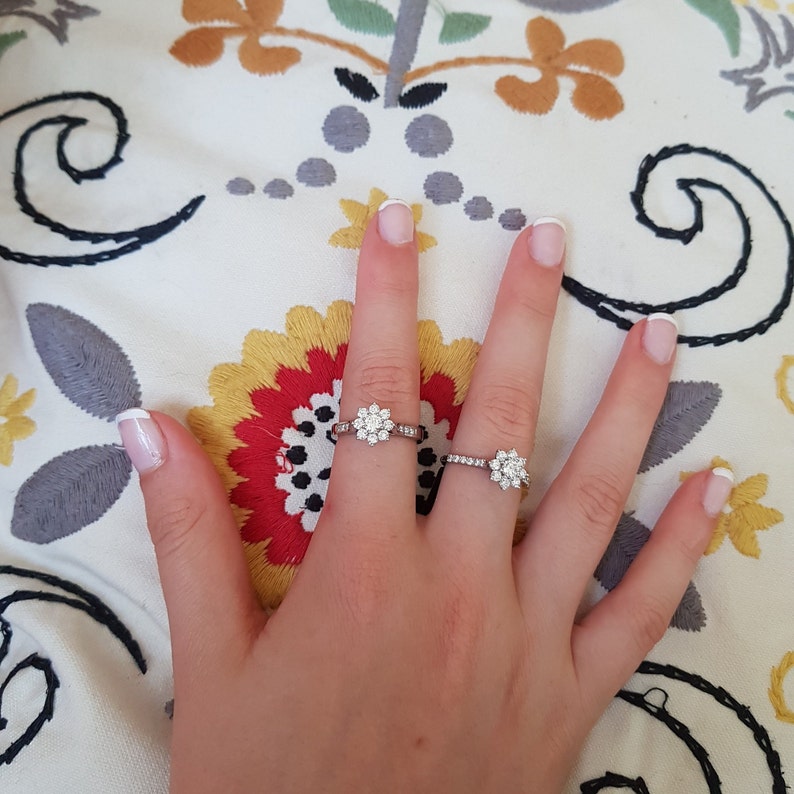 Handmade jewelry dainty ring flower engagement ring 18K white Etsy