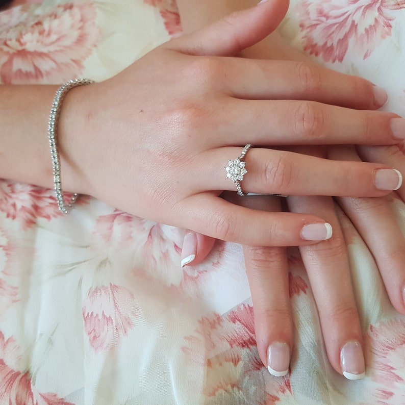 Handmade jewelry dainty ring flower engagement ring 18K white Etsy