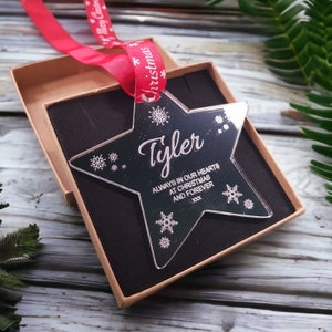 Personalised Memorial Mirrored Christmas Tree Star Decoration - Perfect Way to Remember A Loved One This Christmas - Any Name Engraved