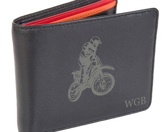 BOYS PURSE MANS WALLET NAMED GIFT PERSONALISED ORANGE MOTOCROSS BIKE
