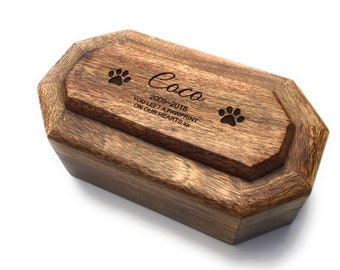 Personalised Mango Wood Pet Memorial Rememberance Ashes Urn Cremation Medium Casket  (Larger Range) - Cats Dog Rabbit