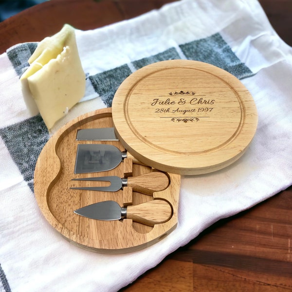 Personalised Cheese Board Set with 4 Hidden Servers - Wedding, Anniversary, Custom Engraved