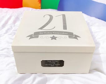 Personalised Large 21st Birthday Milestone Glitter Memory Custom Keepsake Box  Engraved Ladies Gift