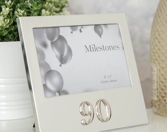 4" X 6" - 90th Milestone Birthday Celebration Memories Glass Picture Photo Frame By Juliana with 3D Number 90 Design