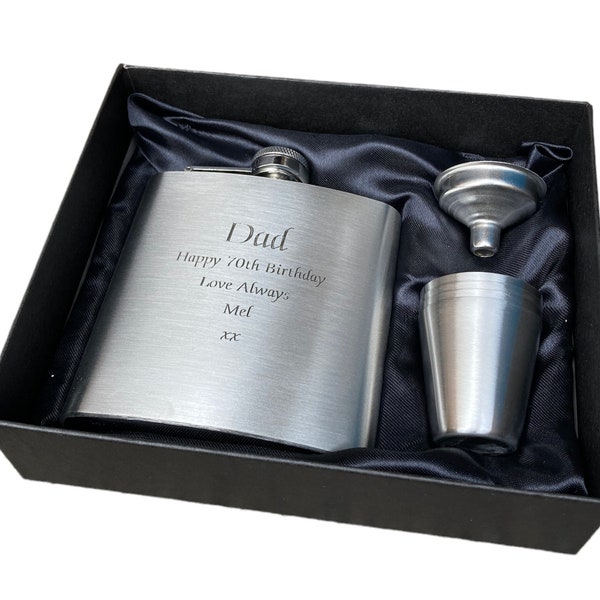 Personalised 6oz Silver Hip Pocket Flask Gift Set - Best Man Wedding Usher Birthday Custom Engraved Drinking Gift