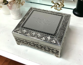 Personalised Compact Art Deco Silver Plated Trinket Box- Perfect For a Mothers Day, Wedding or Anniversary Gift