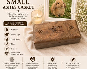 Personalised Mango Wood Pet Memorial Rememberance Ashes Urn Cremation Small Casket  - Cat Hamster Guinea bird Rabbit