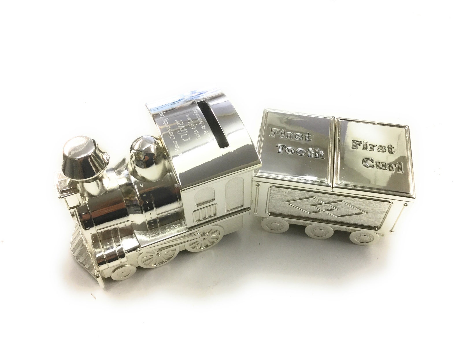Personalised Silver Plated Train Money Box/first Tooth & Curl Etsy UK