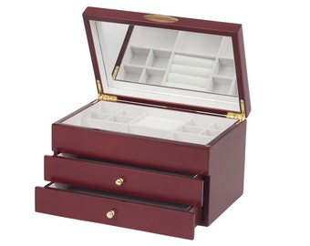 Personalised Mele Cherrywood Jewellery Box With Drawers- Perfect For a Mothers Day, Wedding or Anniversary Gift