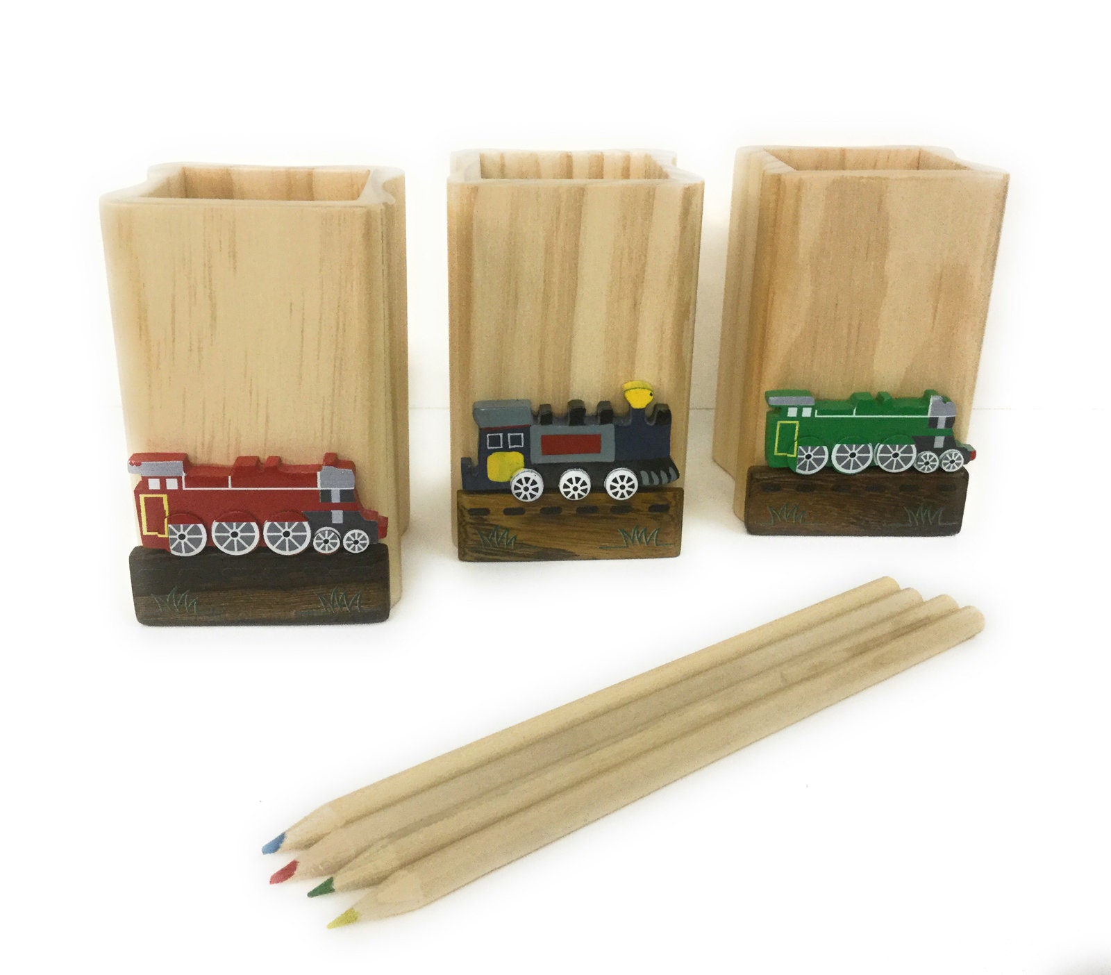 Personalised Train Children Wooden Pencil HoldersPen Pot1st Etsy