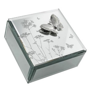 Personalised Decorative Mirrored Butterfly & Flower Glass Trinket Box - Perfect For a Mothers Day, Wedding or Anniversary Gift