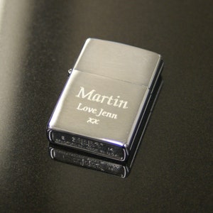 Personalised Zippo Lighters, free engraving, fast free delivery. Genuine Zippo - Polished And Brushed Chrome,Polished & Brushed Brass image 6