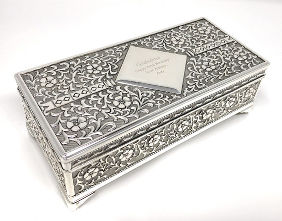 Personalised Luxury Antique Silver Plated Jewellery Box Trinket Box Gift for Her 