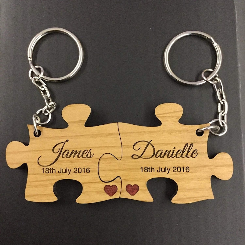 Personalised Pair of Jigsaw Keyrings Laser Engraved Gift Etsy UK