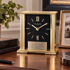Personalised Stylish Brushed Gold Mantel Clock - Engraved Birthday Retirement Grandparents New Home Gift