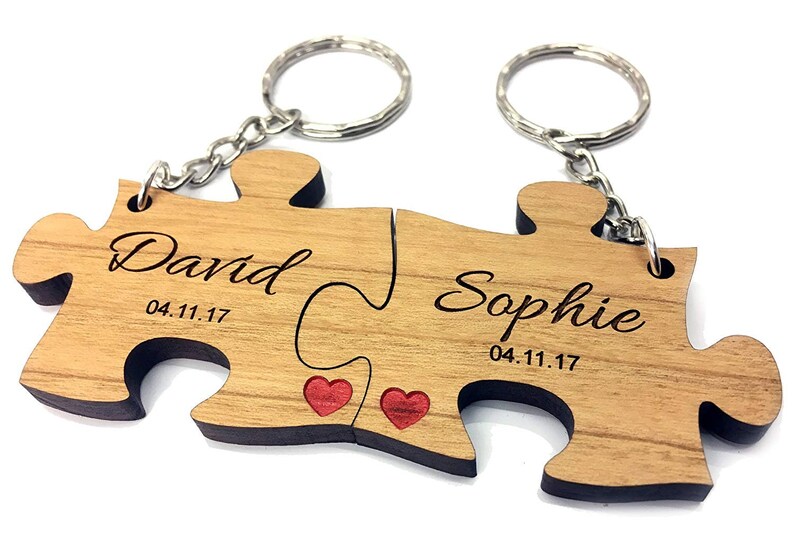 Personalised Pair of Jigsaw Keyrings Laser Engraved Gift - Perfect Weddings,Valentines and Anniversary Gift 