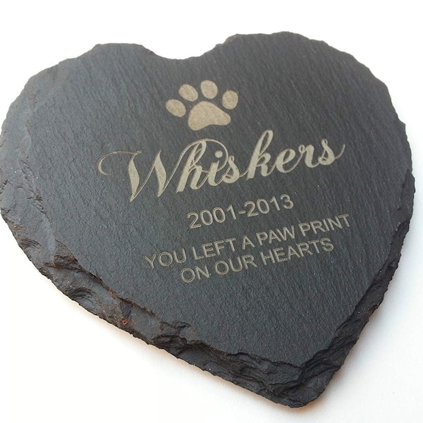 Personalised Engraved Heart Shape Pet Remberance Memorial Slate Grave Marker - Cats Dogs Rabbit Guinea Pig Hamster