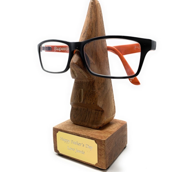 Personalised Engraved Wooden Nose Reading Glasses Holder | Novelty Spectacles Stand | Fun & Unique Gift for Grandparent Mum Dad Father's Day