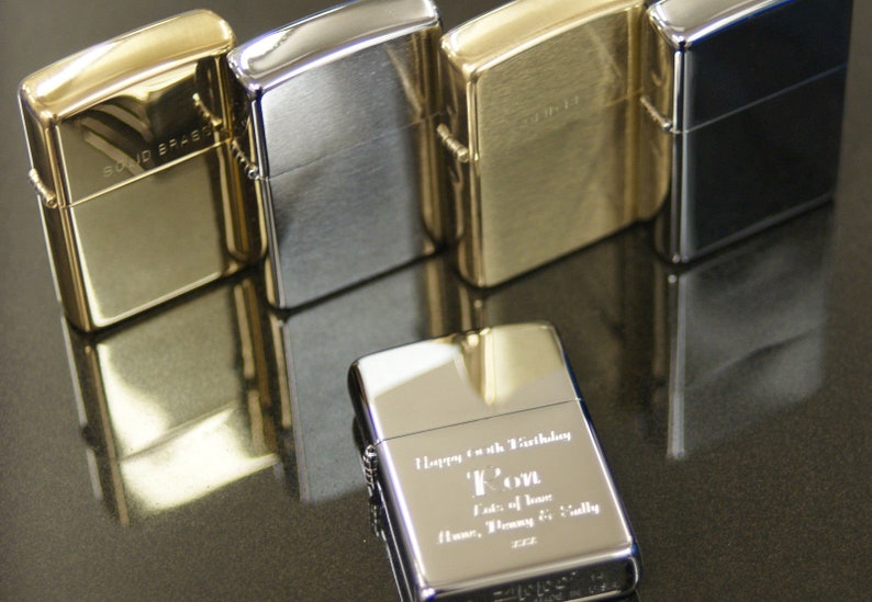 Personalised Zippo Lighters, free engraving, fast free delivery. Genuine Zippo - Polished And Brushed Chrome,Polished & Brushed Brass image 1